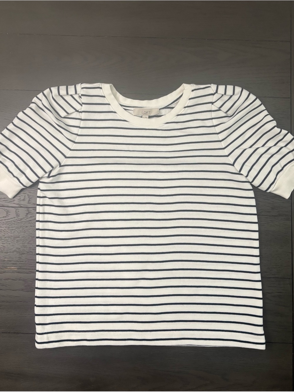 LOFT Women’s Large White Navy Striped Short-Sleeve Cotton Blend Sweater Top
